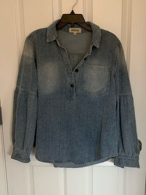 Blue Washed Ribbed Pullover Shirt